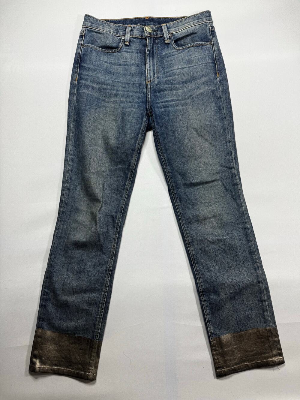 Rag & Bone Women's Metallic Ankle Straight Crop Blue Denim Jeans -‎ 26 (27x27.5)